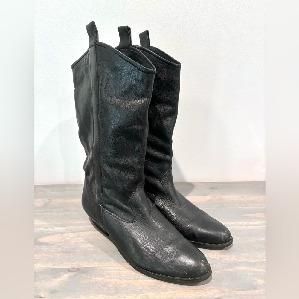 White Mountain Tall Cowboy Western Leather Black Boots Sz 8 M